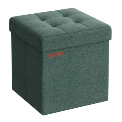 Image de SONGMICS Banc de Rangement Pliable 110 cm, Coffre Rangement, Tabouret Repose Pieds, Pouf Chambre, Vert Rétro LSF027C01