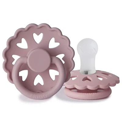 Image de FRIGG Fairytale Lot de 2 sucettes Sucette en silicone Sans BPA Fabriqué au Danemark Tétine Cerise Symétrique (Twilight Mauve/Primrose, Taille 1 (0 6 Mois))