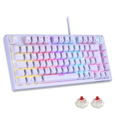 Image de EMPIRE Gaming Nouveau 2025 K248 Clavier Filaire Switches Mécanique MX Red (FR AZERTY) Type C pour PC/PS4/PS5/Xbox Rétroéclairage RGB 82 Touches 26 Anti Ghosting (Blanc)