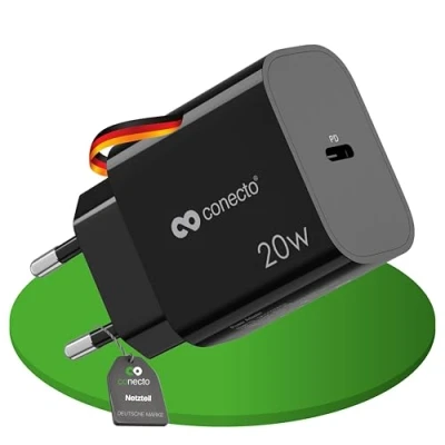Image de conecto Chargeur USB C, Alimentation USB, 1 Port, 1x C 20 Watt Max. PD, Rapide, de téléphone Portable, détection Automatique du Courant Charge, Noir
