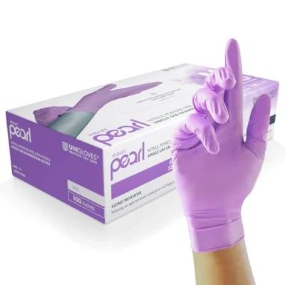 Image de UNIGLOVES Violet Pearl Gants d&#039;Examen en Nitrile Jetables, Polyvalents, Sans Poudre et Latex Boîte de 100, Violet, Taille XL (GP0075)