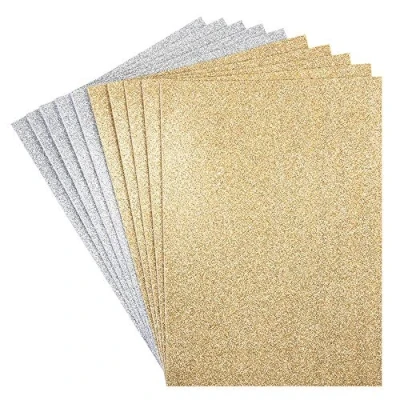 Image de Lot de 10 feuilles en caoutchouc mousse Avec des paillettes Autocollantes Format DIN A4 2 mm Idéal pour le bricolage (Or et argent)