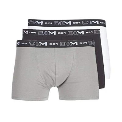 Image de DIM Boxer Homme Coton Stretch Respirant Maintien Optimal x3, Noir/Gris/Blanc, 3XL
