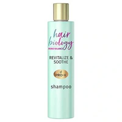 Image de Hair Biology Shampooing Meno Balance Revitalize &amp; Soothe, 250 ml, avec Pro V, vitamine B3 et thé blanc, pour cheveux clairsemés, ménopause, soins capillaires
