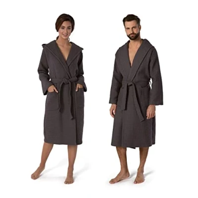 Image de MÖVE Piquée Peignoir, manteau avec capuche in Gr. S, 100% Coton, Graphite (Gris)