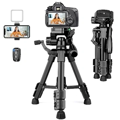 Image de JOILCAN 63.5cm Mini Trépied Portable en Aluminium, Compact Trepied Appareil Photo pour DSLR Caméra/Caméscope/Projecteurs, Smartphone de Voyage avec Support Téléphone &amp; Télécommandeet