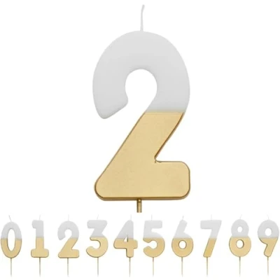 Image de Talking Tables Bougie numéro 2 pour gâteaux, BDAY CANDLE GLDV2 2, White/Gold, 8 cm