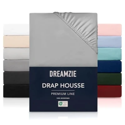 Image de Dreamzie Drap Housse 80x200 cmpour Matelas Épais jusqu&#039;à 33 cm 100% Polyester Microfibre Gris Certifié sans Produits Chimiques (Oeko TEX), avec Élastique Complet