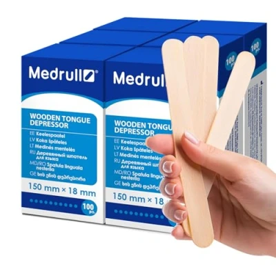 Image de Medrull Lot de 600 Spatules buccales en bois (6 x 100) non stériles pour une utilisation extérieure 1,8 cm 15 appliquer des pommades ou bâtonnets cire