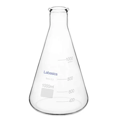 Image de Labasics Erlenmeyer Bouteille en Verre Borosilicate, Flask Ballon de Chimie à Bouche Étroit et Bord Résistant 1L