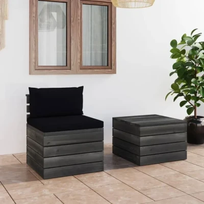 Image de Salon de Jardin VIDAXL Palette 2 pcs Bois pin massif Coussins confortables Design rustique