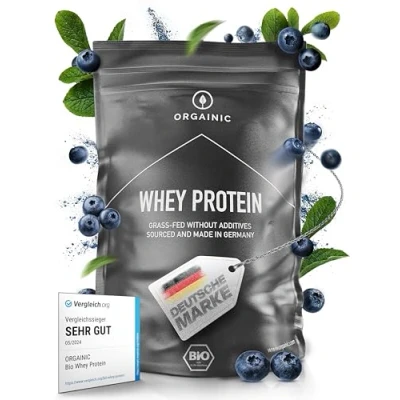 Image de ORGAINIC Protéine Whey de Vaches Nourries à l&#039;Herbe Contient des Acides Aminés Essentiels et non BCAA pour la Prise Muscle Traité Froid, sans OGM 100g, Myrtille
