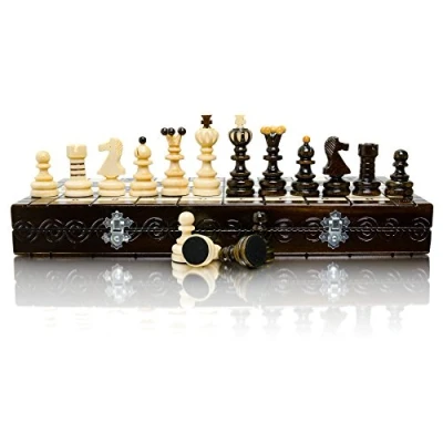 Image de Jeu D Echecs en Bois Brun Master of Chess D&#039;échec Pliable Board 42cm Portable Fait Main Set pour Enfants et Adultes