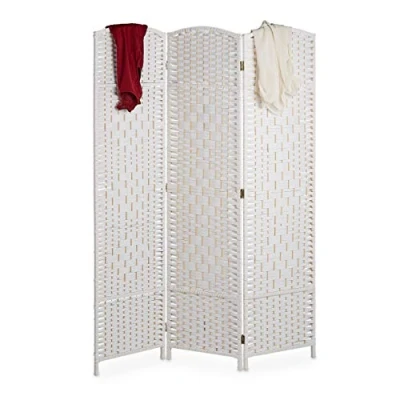 Image de Relaxdays Paravent intérieur, 3 Parties, HxL 170 x 120 cm, séparateur Pliable, Bois &amp; Corde Papier, Brise Vue, Blanc, 1 élément
