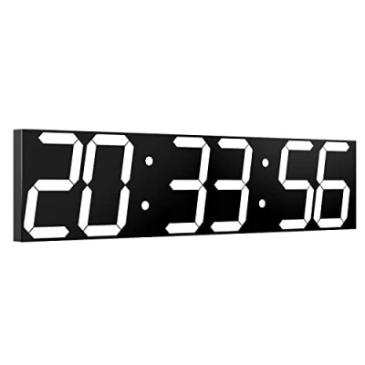 Image de CHKOSDA Horloge Murale numérique, avec variateur d&#039;intensité, Grand Compte à rebours télécommande, écran LED de27in de Large, 6 Chiffres, Support Mural, Date et température （Blanche）