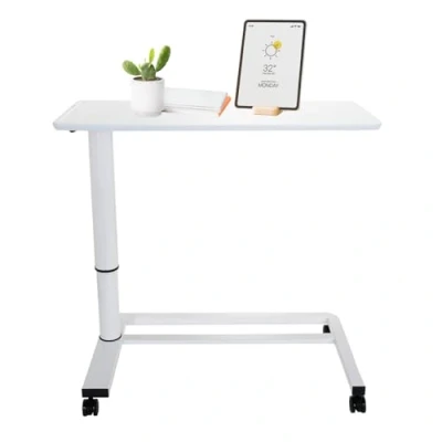 Image de hjh OFFICE 830054 Assis Debout réglable en Hauteur Stand II Blanc Table d&#039;appoint avec vérin à gaz &amp; roulettes, jusqu&#039;à 107 cm