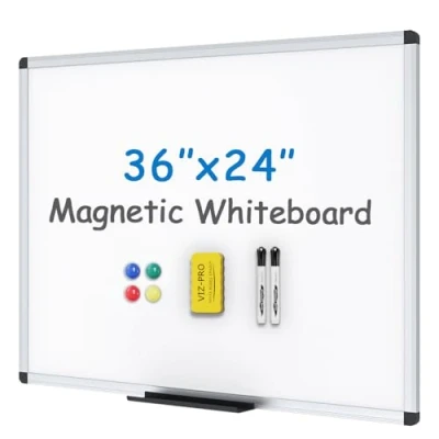 Image de VIZ PRO Tableau Blanc Magnétique, Effaçable à Sec, 90 X 60 cm, Comprenant 1 Gomme &amp; 2 Marqueurs 4 Aimants