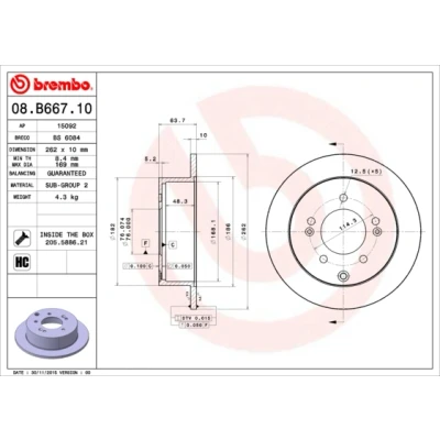 Image de BREMBO COATED DISC LINE 08.B667.11 Disque de frein 262 10 5 plein revêtu à haute teneur en carbone avec vis/boulons KIA: Soul I