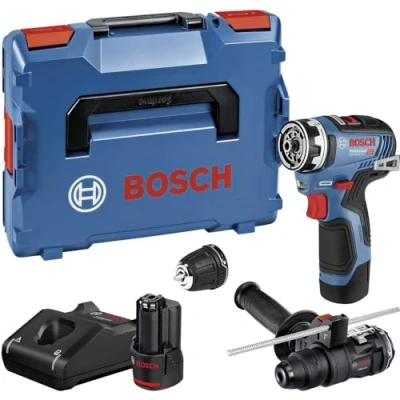 Image de Bosch Professional 12V System perceuse visseuse sans fil GSR 35 FC (avec 2 adaptateurs, batteries GBA 3.0Ah, chargeur GAL 40, poignée supplémentaire, dans L BOXX)
