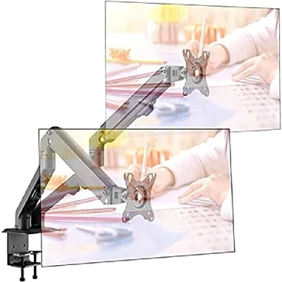 Image de ACROPAQ Support Écran PC Double 17&quot; à 27&quot; Bras 2 Ecrans Universel Ressort Rotation 360 Rehauseur d&#039;ecrans Montage Rapide