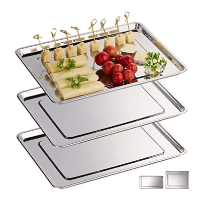 Image de Relaxdays Plateaux de service, lot 3, Acier inoxydable, adapté au lave vaisselle, saucisson, 33 x 26,5 cm, argenté