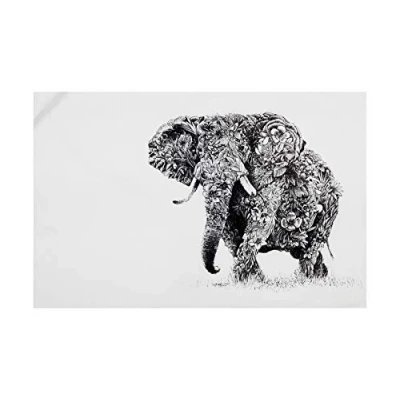 Image de Maxwell &amp; Williams Serviette de Table 100% Coton, Imprimé Fleuri d&#039;Éléphant d&#039;Afrique, Collection Marini Ferlazzo, 50 x 70 cm Noir et Blanc
