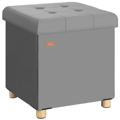 Image de CASARIA® Tabouret cube en velours anthracite espace de rangement Pouf 40 x cm Coffre Repose pied