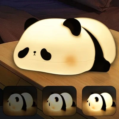 Image de GOMETY Veilleuse LED pour enfant Panda Contrôle tactile En silicone Intensité variable Avec 3 modes d&#039;éclairage et minuterie de 30 minutes Chargement USB chambre
