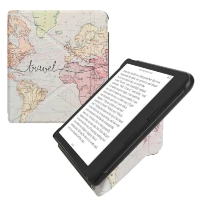 Image de kwmobile Coque liseuse Compatible avec Kobo Libra Colour étui de Protection à Rabat en Simili Cuir Noir Multicolore