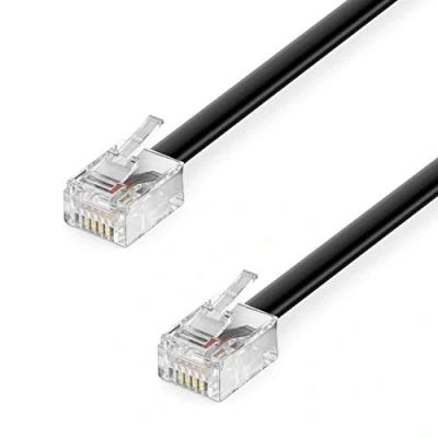Image de deleyCON 1m Câble Téléphonique RJ11 Modulaire 6P4C Western Prise Plate pour Téléphone, Modem, Routeur, Fax, ISDN, DSL, VDSL, Internet Noir