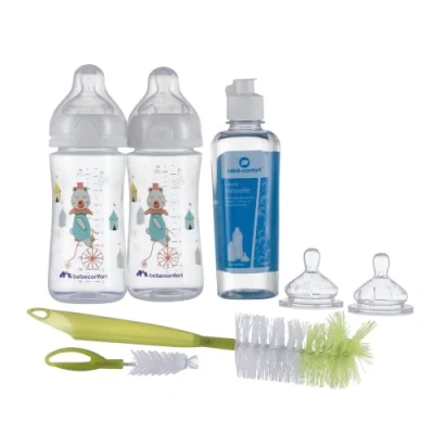 Image de Bebeconfort Emotion, Kit biberons, contient 2 biberons 270 ml, tétines silicone T1, 1 goupillon en et liquide vaisselle 250 0 à 12 mois