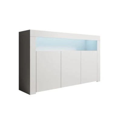 Image de MB Muebles Bonitos Buffet Bahut Meuble Salon Salle à Manger avec 3 Portes et LED Dimensions Meuble: 155 x 91,5 37cm Couleur Blanc Mat Modèle Aker