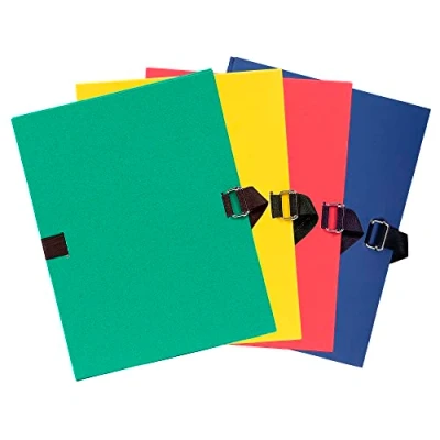 Image de Exacompta Réf. 223200E 1 chemise à dos extensible en papier toilé couleur fermeture par sangle avec rabat pied boucle coulisseau cranté dim 24 x 32 cm couleurs aléatoires