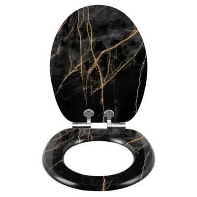 Image de eSituro Abattant WC, Siège de Toilette à Fermeture en Douceur avec Frein, Lunette Toilette, Couvercle Cuvette Universel Bois, Forme O, Distance des Trous Fixation 105 205mm