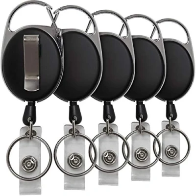 Image de iGadgitz Home U6925 Porte Badge Enrouleur ID Rétractable Clés avec Câble de 70cm Paquet 5 Noir