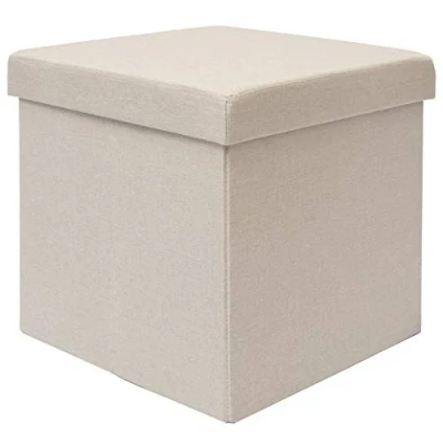 Image de DuneDesign Pouf 38cm avec Coffre de Rangement 42L Repose Pieds en Forme Cube Couvercle rembourré Bouts canapé Pliant Tabouret Beige Gris