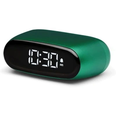 Image de Lexon MINUT Mini Réveil Compact avec écran VA LCD Pure Black, Commande Tactile, Fonction Snooze et rétroéclairage, Batterie Rechargeable, Finition Aluminium Vert Sombre