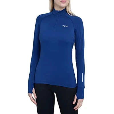 Image de TCA Winter Run T Shirt de Sport et Running Tee Manches Longues avec Fermeture Éclair Mi Poitrine pour Femme Bleu, S