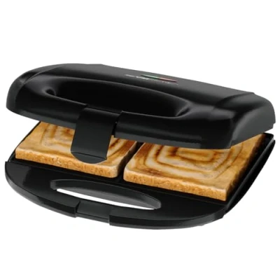 Image de Clatronic, Appareil à Sandwich/Croque monsieur ST3814 Noir Plaques Carrées Antiadhésives, Poignée Calorifugée, Régulateur de Température Automatique, 680 820W, Système Verrouillage Variable