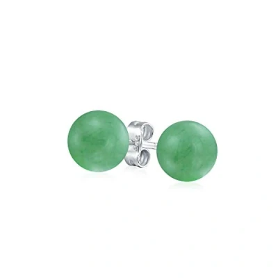 Image de Boucles D&#039;Oreilles À Clou En Pierre Précieuse Teintée Simple Aventurine Verte Pour Femmes Argent Sterling .925 Diamètre De 6 MM