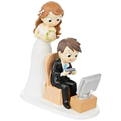 Image de mopec Figurine Mariés et jeux vidéo, poly résine, blanc, 8.5 x 18.5 21 cm