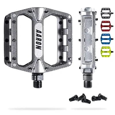 Image de AARON Pédales de vélo VTT Rock en Aluminium/à Plate Forme roulements à Billes industriels étanches/Picots Amovibles antidérapants Bleu