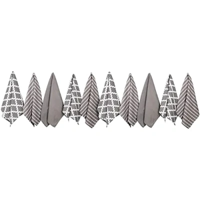 Image de Penguin Home® Ensemble de 10 Serviettes en Coton 100% Doux Durable Design Gris élégant avec Plusieurs Motifs Lavable Machine 65 x 45 cm