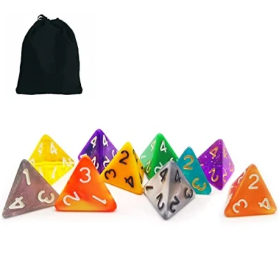 Image de Bescon 10pcs Set of Polyhedral 4 Sided Dice Cube, 10 Count Assorted Random Multi Effected&amp;Colored Pack D4 in Drawstring Pouch