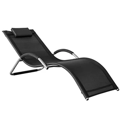 Image de SoBuy OGS38 SCH Transat de Jardin Chaise Longue Bain Soleil avec Appui tête Charge Max 100 kg, Noir