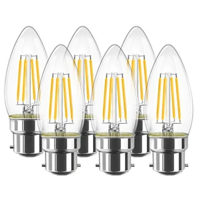 Image de LVWIT 5.5W B22 Ampoule à filament LED Bougie, Rétro Edison, 806Lm 2700K Blanc Chaud, Non dimmable, Lot de 6