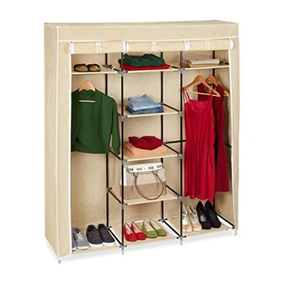 Image de Relaxdays Grande armoire pliante VALENTIN 9 compartiments Penderie Tringles étagères (H x l P 173 148 42,5 cm), beige