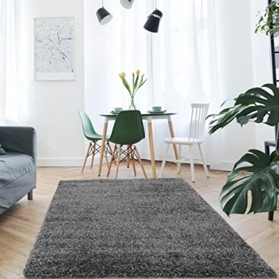 Image de Mynes Home Shaggy Tapis à Poils Longs, Noir, Doux, Moderne, au Design uni, Toucher, Salon, la Chambre Coucher, 120 x 170 cm