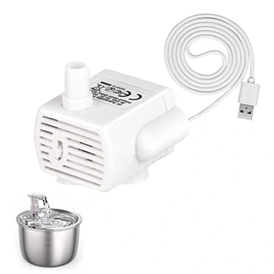 Image de Pompe de Fontaine à Chat Chien, Eau Remplacement pour Animaux Compagnie Submersible Fleurs Rechange Ultra Silencieux Faible Consommation Débit d&#039;eau réglable