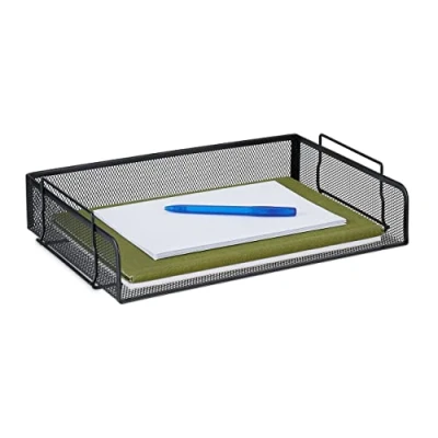 Image de Relaxdays Corbeille à courrier, Range Documents empilable, Maille, HxLxP: 8,5 x 36 25 cm, Horizontal, A4, métal, Noir